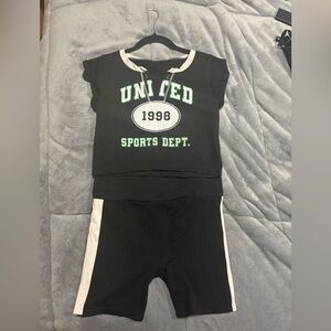 No Boundaries Black and White Top with Green Details